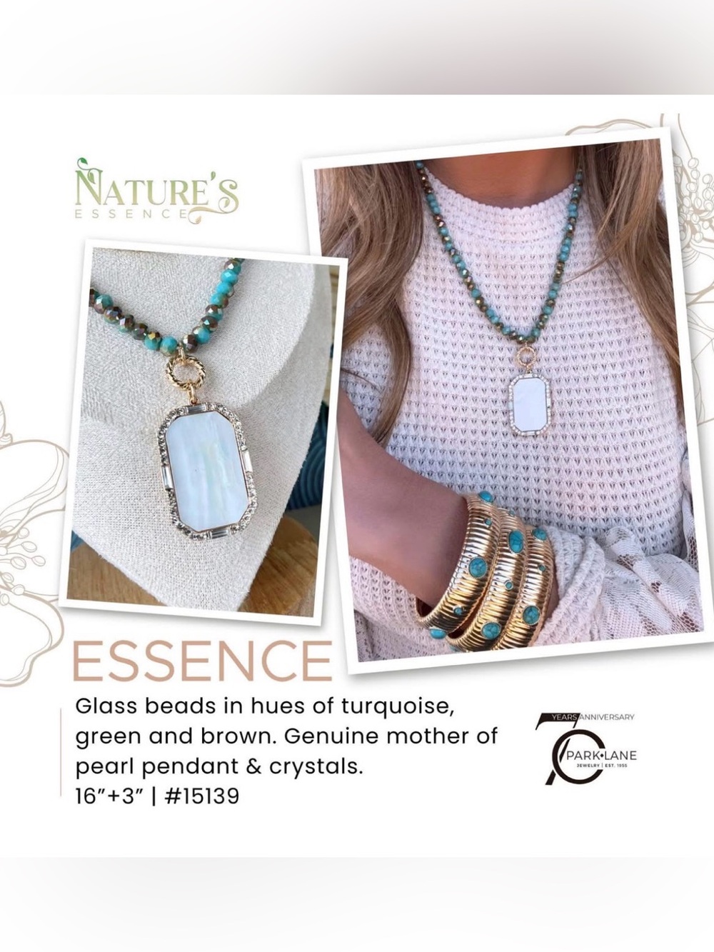 Park Lane Essence Necklace with Mother of Pearl Pendant & Turquoise Beads Ltd Ed
